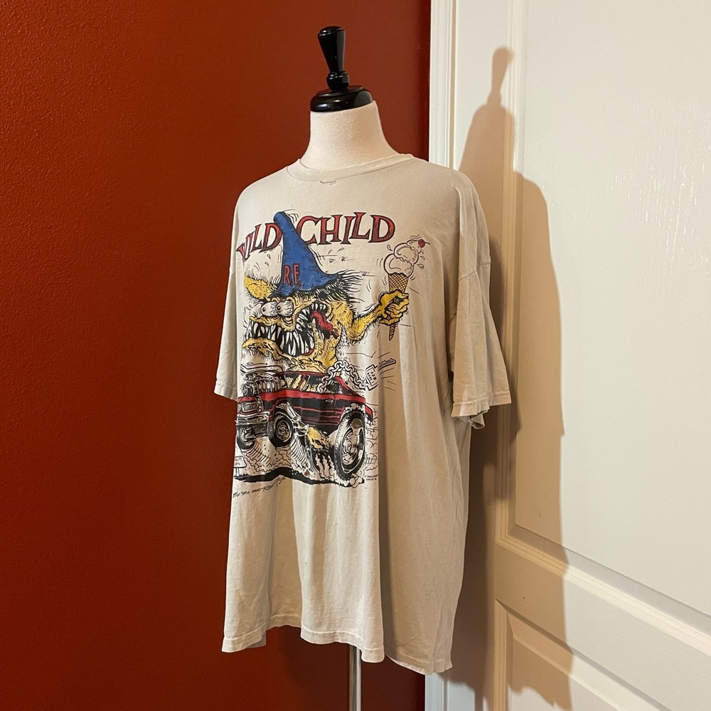 Vintage Ed Big Daddy Roth Men’s 1990’s Trashed Wild Child Off White Tee Shirt